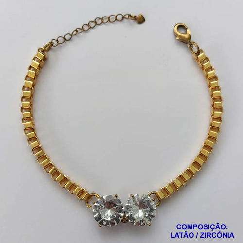 PULSEIRA NO BRUTO PRONTO PARA O BANHO - PULSEIRA QUADRADINHA 4MM - TAMANHO: 18CM + EXTENSOR COM 2 PINGENTES EM ZIRCÔNIAS REDONDAS CRISTAIS 12MM - PESO TOTAL 12,6GR - BRU13862