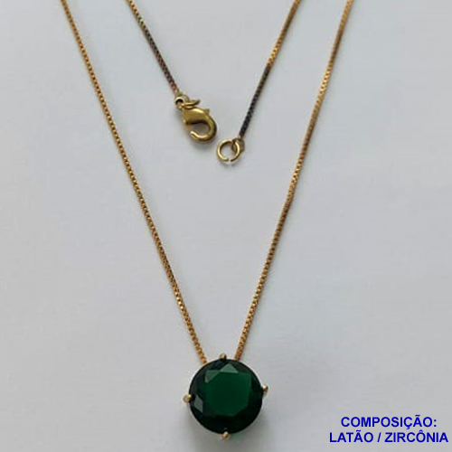 GARGANTILHA NO BRUTO PRONTO PARA O BANHO - GARGANTILHA COM PULSEIRA VENEZIANA 45CM COM PINGENTE BASE EM ALTA FUSÃO E ZIRCÔNIA REDONDA VERDE ESCURA 12MM - PESO TOTAL 3,5GR - BRU13864
