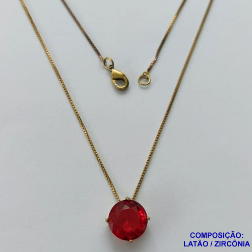 GARGANTILHA NO BRUTO PRONTO PARA O BANHO - GARGANTILHA COM PULSEIRA VENEZIANA 45CM COM PINGENTE BASE EM ALTA FUSÃO E ZIRCÔNIA REDONDA VERMELHA 12MM - PESO TOTAL 3,5GR - BRU13865