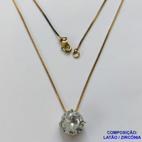 GARGANTILHA NO BRUTO PRONTO PARA O BANHO - GARGANTILHA COM PULSEIRA VENEZIANA 45CM COM PINGENTE BASE EM ALTA FUSÃO E ZIRCÔNIA REDONDA CRISTAL 12MM - PESO TOTAL 3,5GR - BRU13866
