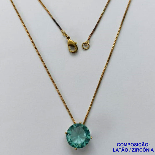 GARGANTILHA NO BRUTO PRONTO PARA O BANHO - GARGANTILHA COM PULSEIRA VENEZIANA 45CM COM PINGENTE BASE EM ALTA FUSÃO E ZIRCÔNIA REDONDA AZUL 12MM - PESO TOTAL 3,5GR - BRU13867