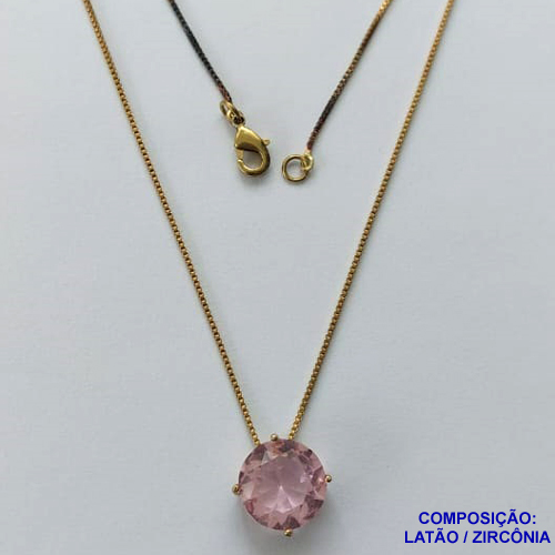 GARGANTILHA NO BRUTO PRONTO PARA O BANHO - GARGANTILHA COM PULSEIRA VENEZIANA 45CM COM PINGENTE BASE EM ALTA FUSÃO E ZIRCÔNIA REDONDA ROSA 12MM - PESO TOTAL 3,5GR - BRU13868