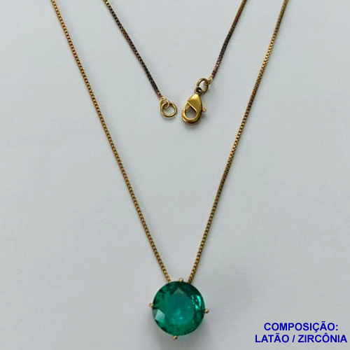 GARGANTILHA NO BRUTO PRONTO PARA O BANHO - GARGANTILHA COM PULSEIRA VENEZIANA 45CM COM PINGENTE BASE EM ALTA FUSÃO E ZIRCÔNIA REDONDA VERDE 12MM - PESO TOTAL 3,5GR - BRU13870