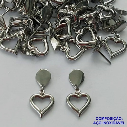 BRINCO EM AÇO INOXIDÁVEL(CX99)(E1294) - BRINCO DE PINO  COM PINGENTE CORAÇÃO 11MM - COMPOSIÇÃO: AÇO INOXIDÁVEL - AÇO1606