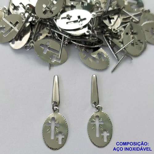 BRINCO EM AÇO INOXIDÁVEL(CX99)- BRINCO DE PINO PINGENTE CRUCIFIXO 9MM - COMPOSIÇÃO: AÇO INOXIDÁVEL - AÇO1609