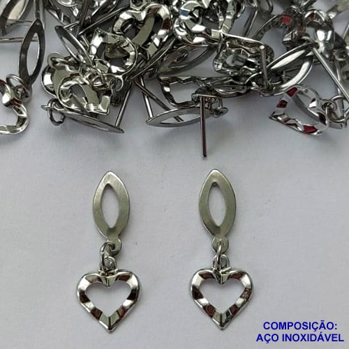 BRINCO EM AÇO INOXIDÁVEL(CX99)(E1280)- BRINCO DE PINO PINGENTE CORAÇÃO MARTELADO 9MM - COMPOSIÇÃO: AÇO INOXIDÁVEL - AÇO1610