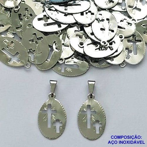 PINGENTE EM AÇO INOXIDÁVEL(CX99)- PINGENTE OVAL CRUCUFIXO  9X15MM - COMPOSIÇÃO: AÇO INOXIDÁVEL - AÇO1613
