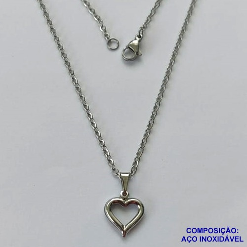 GARGANTILHA EM AÇO INOXIDÁVEL(CX99) -  GARGANTILHA 50CM(AÇO03C) COM PINGENTE CORAÇÃO 11MM - COMPOSIÇÃO: AÇO INOXIDÁVEL - AÇO1617