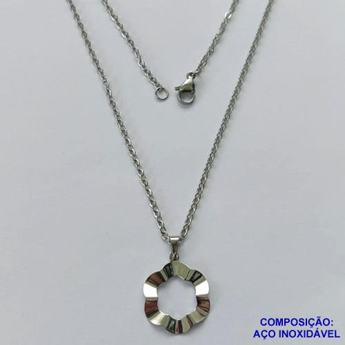 GARGANTILHA EM AÇO INOXIDÁVEL(E1358)- (CX99) GARGANTILHA 50CM(AÇO03C) COM PINGENTE CÍRCULO MARTELADO 18MM - COMPOSIÇÃO: AÇO INOXIDÁVEL - AÇO1618