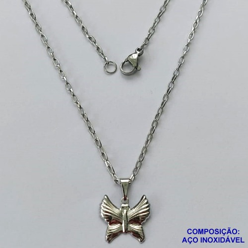GARGANTILHA EM AÇO INOXIDÁVEL(CX99)-  GARGANTILHA 50CM (AÇO12) COM PINGENTE BORBOLETA 14MM - COMPOSIÇÃO: AÇO INOXIDÁVEL - AÇO1619