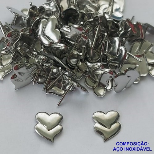BRINCO EM AÇO INOXIDÁVEL(CX99) - BRINCO DE PINO CORAÇÃO DUPLO 9MM - COMPOSIÇÃO: AÇO INOXIDÁVEL - AÇO1621