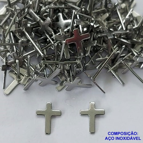 BRINCO EM AÇO INOXIDÁVEL(CX99) - BRINCO DE PINO CRUCIFIXO 6MM - COMPOSIÇÃO: AÇO INOXIDÁVEL - AÇO1627