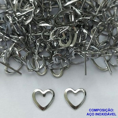 BRINCO EM AÇO INOXIDÁVEL(CX99) - BRINCO DE PINO CORAÇÃO VAZADO 8MM - COMPOSIÇÃO: AÇO INOXIDÁVEL - AÇO1629