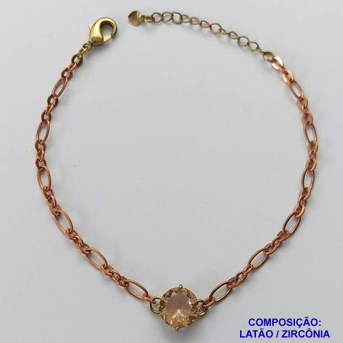 PULSEIRA NO BRUTO PRONTO PARA BANHO - PULSEIRA COM PINGENTE EM ZIRCÔNIA SALMÃO 10MM COM BASE EM ALTA FUSÃO - TAMANHO: 18CM + EXTENSOR - PESO: 3,7GR -  BRU13880