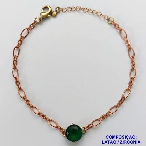 PULSEIRA NO BRUTO PRONTO PARA BANHO - PULSEIRA COM PINGENTE EM ZIRCÔNIA VERDE 10MM COM BASE EM ALTA FUSÃO - TAMANHO: 18CM + EXTENSOR - PESO: 3,7GR -  BRU13881