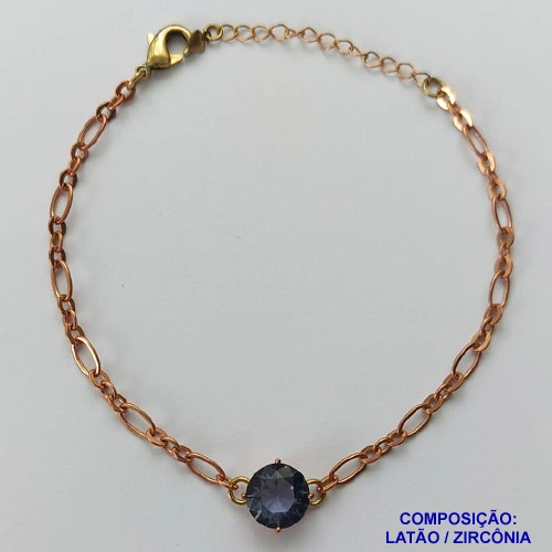 PULSEIRA NO BRUTO PRONTO PARA BANHO - PULSEIRA COM PINGENTE EM ZIRCÔNIA LILÁS 10MM COM BASE EM ALTA FUSÃO - TAMANHO: 18CM + EXTENSOR - PESO: 3,7GR -  BRU13882