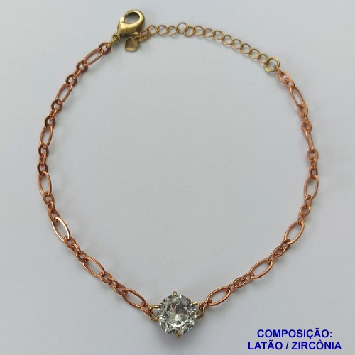 PULSEIRA NO BRUTO PRONTO PARA BANHO - PULSEIRA COM PINGENTE EM ZIRCÔNIA CRISTAL 10MM COM BASE EM ALTA FUSÃO - TAMANHO: 18CM + EXTENSOR - PESO: 3,7GR -  BRU13883