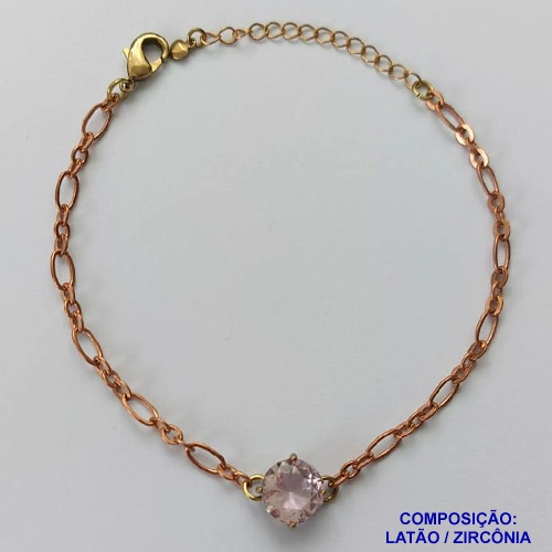 PULSEIRA NO BRUTO PRONTO PARA BANHO - PULSEIRA COM PINGENTE EM ZIRCÔNIA ROSA 10MM COM BASE EM ALTA FUSÃO - TAMANHO: 18CM + EXTENSOR - PESO: 3,7GR -  BRU13884