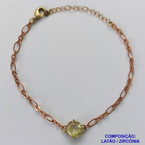 PULSEIRA NO BRUTO PRONTO PARA BANHO - PULSEIRA COM PINGENTE EM ZIRCÔNIA AMARELA 10MM COM BASE EM ALTA FUSÃO - TAMANHO: 18CM + EXTENSOR - PESO: 3,7GR -  BRU13885