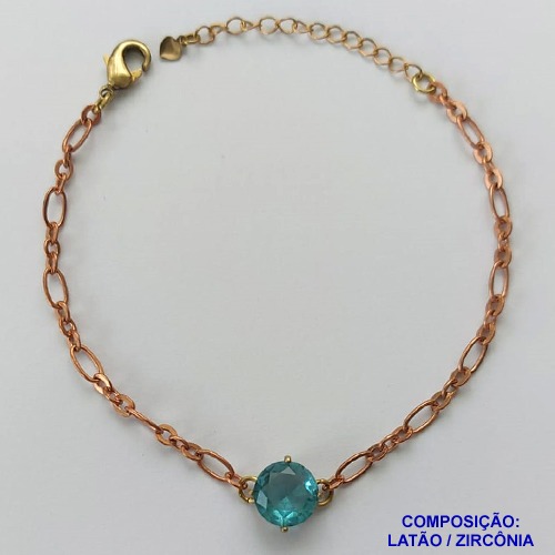 PULSEIRA NO BRUTO PRONTO PARA BANHO - PULSEIRA COM PINGENTE EM ZIRCÔNIA AZUL 10MM COM BASE EM ALTA FUSÃO - TAMANHO: 18CM + EXTENSOR - PESO: 3,7GR -  BRU13886