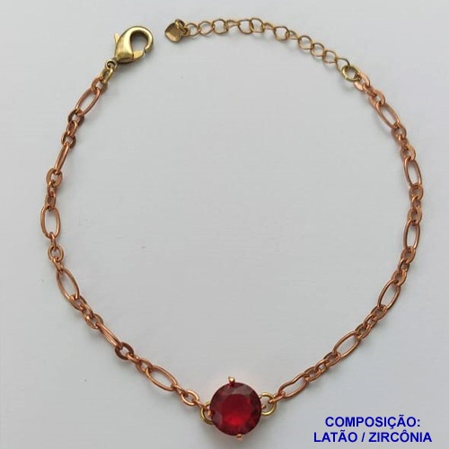 PULSEIRA NO BRUTO PRONTO PARA BANHO - PULSEIRA COM PINGENTE EM ZIRCÔNIA VERMELHA 10MM COM BASE EM ALTA FUSÃO - TAMANHO: 18CM + EXTENSOR - PESO: 3,7GR -  BRU13887