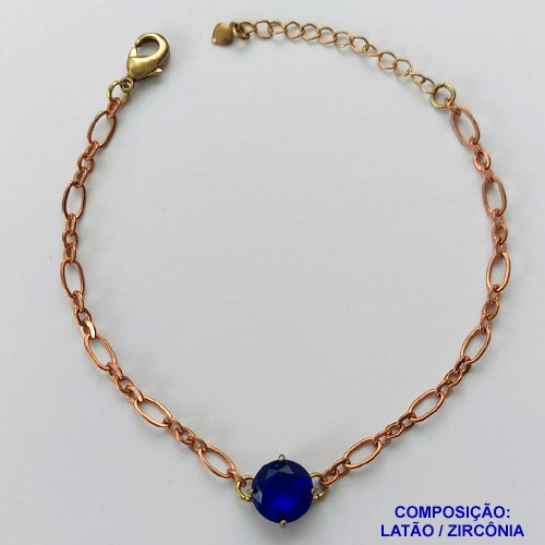 PULSEIRA NO BRUTO PRONTO PARA BANHO - PULSEIRA COM PINGENTE EM ZIRCÔNIA AZUL 10MM COM BASE EM ALTA FUSÃO - TAMANHO: 18CM + EXTENSOR - PESO: 3,7GR -  BRU13888
