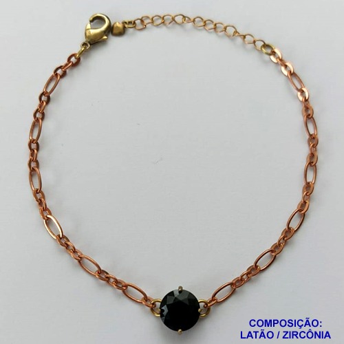 PULSEIRA NO BRUTO PRONTO PARA BANHO - PULSEIRA COM PINGENTE EM ZIRCÔNIA PRETA 10MM COM BASE EM ALTA FUSÃO - TAMANHO: 18CM + EXTENSOR - PESO: 3,7GR -  BRU13889