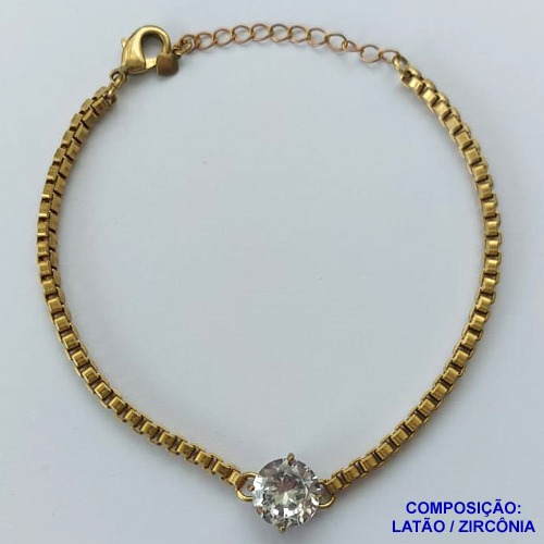 PULSEIRA NO BRUTO PRONTO PARA O BANHO - PULSEIRA QUADRADINHA 2MM - TAMANHO: 18CM + EXTENSOR COM PINGENTE EM ZIRCÔNIA REDONDA CRISTAL 10MM - PESO TOTAL 7,0GR - BRU13895