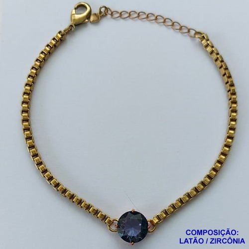 PULSEIRA NO BRUTO PRONTO PARA O BANHO - PULSEIRA QUADRADINHA 2MM - TAMANHO: 18CM + EXTENSOR COM PINGENTE EM ZIRCÔNIA REDONDA LILÁS 10MM - PESO TOTAL 7,0GR - BRU13896