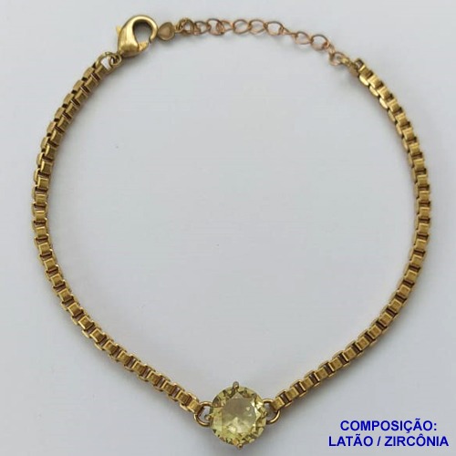 PULSEIRA NO BRUTO PRONTO PARA O BANHO - PULSEIRA QUADRADINHA 2MM - TAMANHO: 18CM + EXTENSOR COM PINGENTE EM ZIRCÔNIA REDONDA AMARELA 10MM - PESO TOTAL 7,0GR - BRU13898