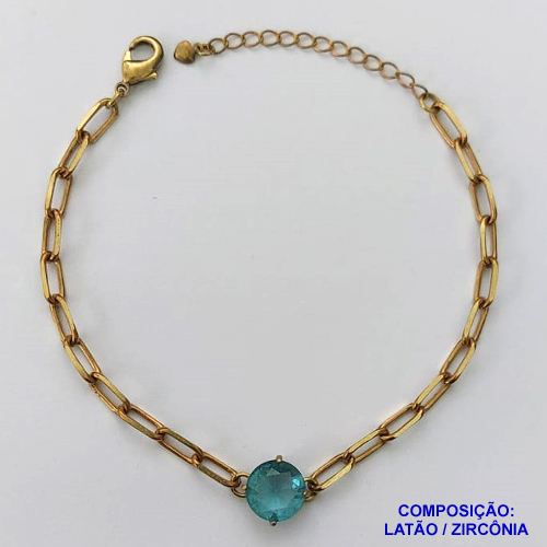 PULSEIRA NO BRUTO PRONTO PARA O BANHO - PULSEIRA 4MM - TAMANHO: 18CM + EXTENSOR COM PINGENTE EM ZIRCÔNIA REDONDA AZUL 10MM - PESO TOTAL 5,1GR - BRU13901
