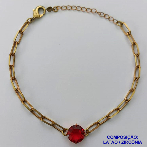 PULSEIRA NO BRUTO PRONTO PARA O BANHO - PULSEIRA 4MM - TAMANHO: 18CM + EXTENSOR COM PINGENTE EM ZIRCÔNIA REDONDA VERMELHA 10MM - PESO TOTAL 5,1GR - BRU13902