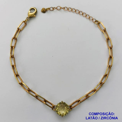 PULSEIRA NO BRUTO PRONTO PARA O BANHO - PULSEIRA 4MM - TAMANHO: 18CM + EXTENSOR COM PINGENTE EM ZIRCÔNIA REDONDA AMARELA 10MM - PESO TOTAL 5,1GR - BRU13905