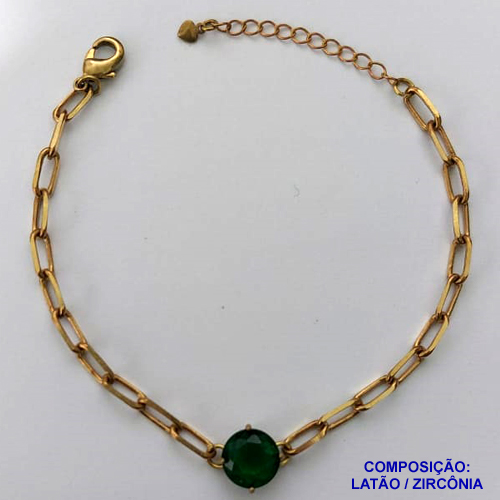PULSEIRA NO BRUTO PRONTO PARA O BANHO - PULSEIRA 4MM - TAMANHO: 18CM + EXTENSOR COM PINGENTE EM ZIRCÔNIA REDONDA VERDE 10MM - PESO TOTAL 5,1GR - BRU13906