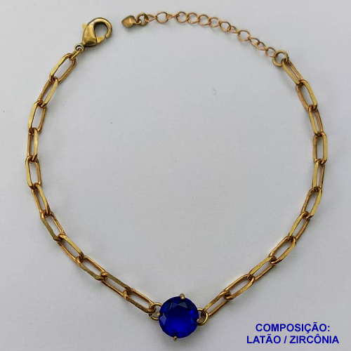 PULSEIRA NO BRUTO PRONTO PARA O BANHO - PULSEIRA 4MM - TAMANHO: 18CM + EXTENSOR COM PINGENTE EM ZIRCÔNIA REDONDA AZUL 10MM - PESO TOTAL 5,1GR - BRU13907