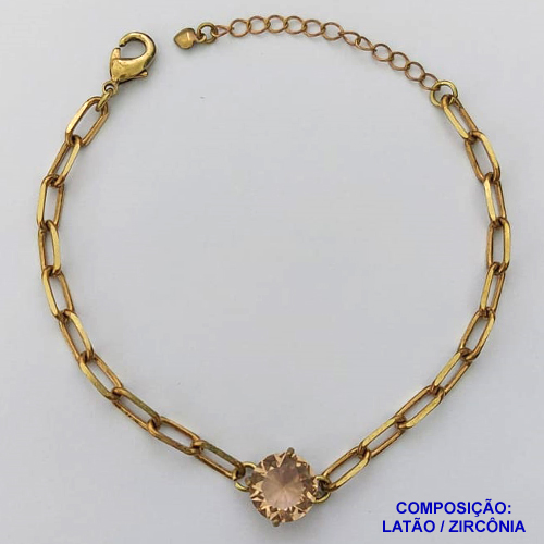 PULSEIRA NO BRUTO PRONTO PARA O BANHO - PULSEIRA 4MM - TAMANHO: 18CM + EXTENSOR COM PINGENTE EM ZIRCÔNIA REDONDA BEGE 10MM - PESO TOTAL 5,1GR - BRU13908