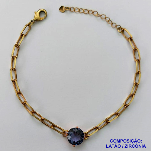 PULSEIRA NO BRUTO PRONTO PARA O BANHO - PULSEIRA 4MM - TAMANHO: 18CM + EXTENSOR COM PINGENTE EM ZIRCÔNIA REDONDA LILÁS 10MM - PESO TOTAL 5,1GR - BRU13909