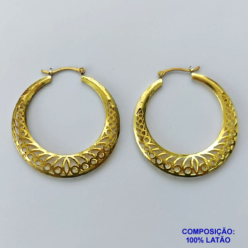 BRINCO NO BRUTO PRONTO PARA O BANHO - (CX100) BRINCO DE ARGOLA GRANDE DE PRESSÃO TODO TRABALHADO - TAMANHO 50MM - PESO  TOTAL 9,8GR - BRU13919
