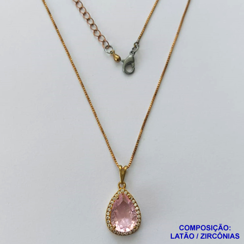 GARGANTILHA NO BRUTO PRONTA PARA O BANHO - (CX100) COM PINGENTE CRAVEJADO EM MICRO ZIRCONIAS E PEDRA DE ZIRCÔNIA FUSION 10X14MM E CORRENTE VENEZIANA 45CM - PESO 4.8GR - BRU13921