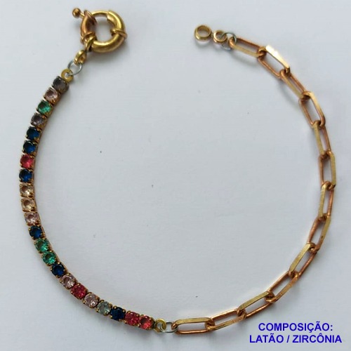 PULSEIRA NO BRUTO PRONTO PARA O BANHO (CX100) TODA EM ZIRCÔNIAS COLORIDAS - TAMANHO 20CM  PESO TOTAL 5.2GR - FECHO BOIAS - BRU13931