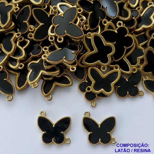 ACESSÓRIO NO BRUTO PRONTO PARA O BANHO - PINGENTE BORBOLETA PRETA TIPO VAN CLEEF 15MM - COMPOSIÇÃO: LATÃO / ACRÍLICO - PESO: 0,8GR - BRU0002930