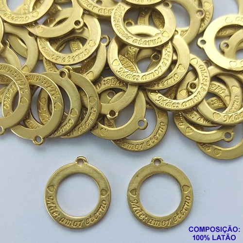 ACESSÓRIO NO BRUTO PRONTO PARA O BANHO(CX100) - (4966) REDONDO VAZADO 15MM MÃE AMOR ETERNO - PESO TOTAL 1,4GR - COMPOSIÇÃO: 100% LATÃO - BRU0002931