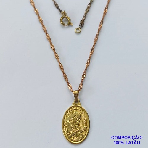 GARGANTILHA NO BRUTO PRONTA PARA O BANHO (CX100) CORRENTE SINGAPURA DE 45CM -(1931) PINGENTE  SANTA RITA OVAL 20X14MM - PESO TOTAL 3,6GR BRU13935