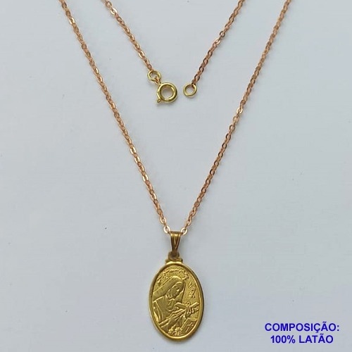 GARGANTILHA NO BRUTO PRONTA PARA O BANHO (CX100)CORRENTE CADEADO DE 45CM -(1931) PINGENTE  SANTA RITA OVAL 20X14MM - PESO TOTAL 3,6GR BRU13938