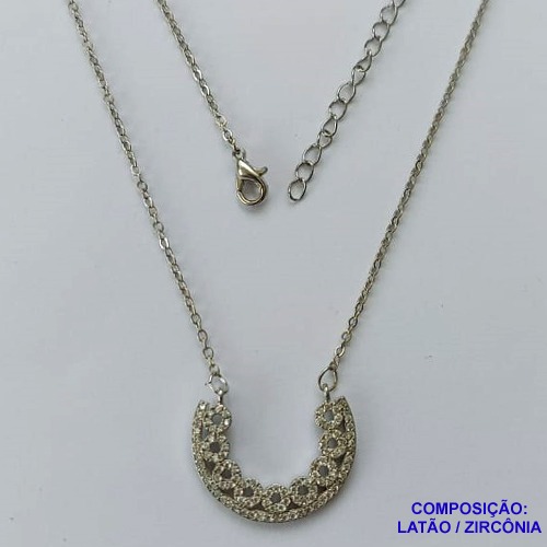 GARGANTILHA NO BRUTO PRONTA PARA O BANHO COM CORRENTE CADEADO DE 45CM - PINGENTE TODO CRAVEJADO EM MICRO ZIRCÔNIAS 25MM- PESO 4.4GR - BRU13939