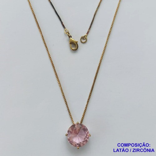 GARGANTILHA NO BRUTO PRONTA PARA O BANHO CORRENTE VENEZIANA DE 45CM BASE ALTA FUSÃO PEDRA DE ZIRCÔNIA REDONDA ROSA 12MM  - PESO TOTAL 2,8GR  BRU13946