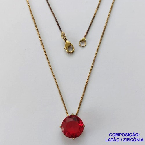GARGANTILHA NO BRUTO PRONTA PARA O BANHO CORRENTE VENEZIANA DE 45CM BASE ALTA FUSÃO PEDRA DE ZIRCÔNIA REDONDA VERMELHA 12MM  - PESO TOTAL 2,8GR  BRU13947