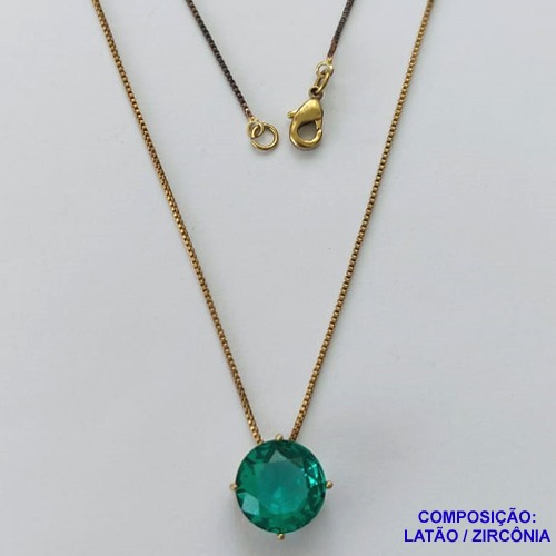GARGANTILHA NO BRUTO PRONTA PARA O BANHO CORRENTE VENEZIANA DE 45CM BASE ALTA FUSÃO PEDRA DE ZIRCÔNIA REDONDA VERDE 12MM  - PESO TOTAL 2,8GR  BRU13949