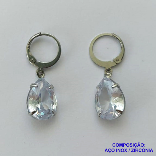 BRINCO EM AÇO INOXIDÁVEL -  BRINCOS ARGOLAS DE PRESSÃO COM PINGENTES EM ZIRCÔNIAS CRISTAIS 10X14MM - COMPOSIÇÃO: AÇO INOXIDÁVEL - AÇO1678
