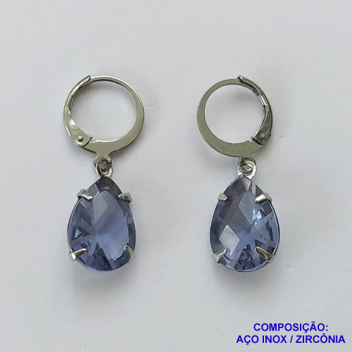 BRINCO EM AÇO INOXIDÁVEL -  BRINCOS ARGOLAS DE PRESSÃO COM PINGENTES EM ZIRCÔNIAS LILÁS 10X14MM - COMPOSIÇÃO: AÇO INOXIDÁVEL - AÇO1683